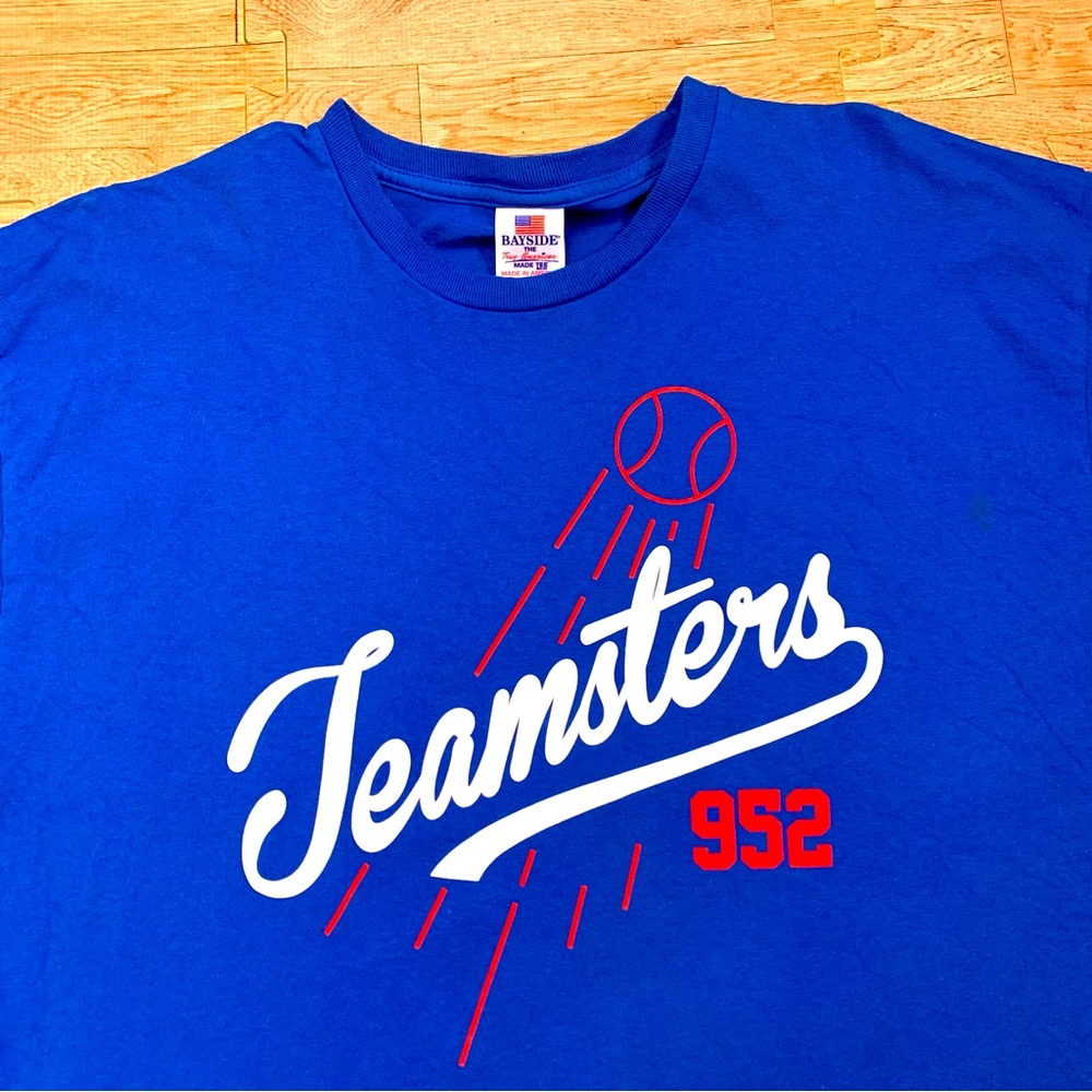 Teamsters Local 952 Dodgers Logo Shirt Blue Mens XL Orange County Union Made USA
